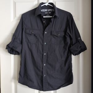 Charcoal dark grey 100% cotton Western cowboy shirt with snaps